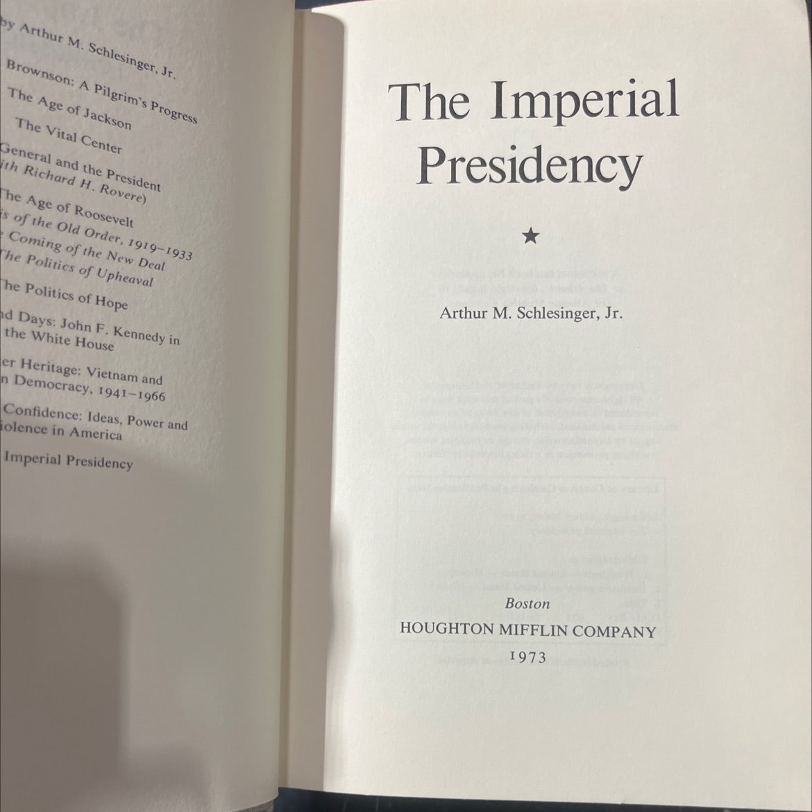 the imperial presidency book, by Arthur M. Schlesinger, Jr., 1973 Hardcover image 2