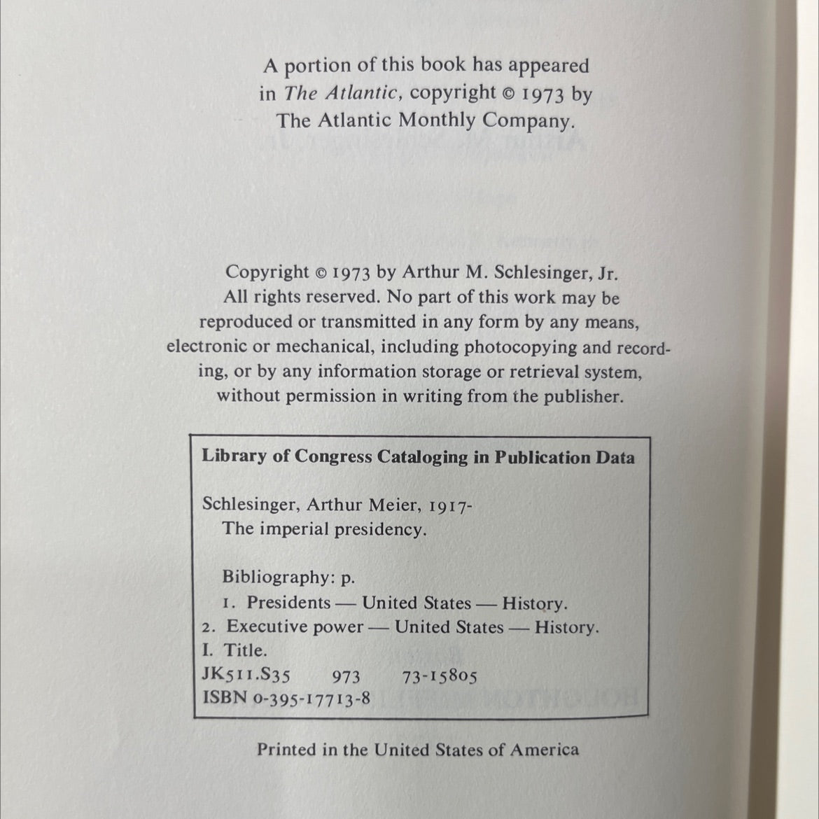 the imperial presidency book, by Arthur M. Schlesinger, Jr., 1973 Hardcover image 3