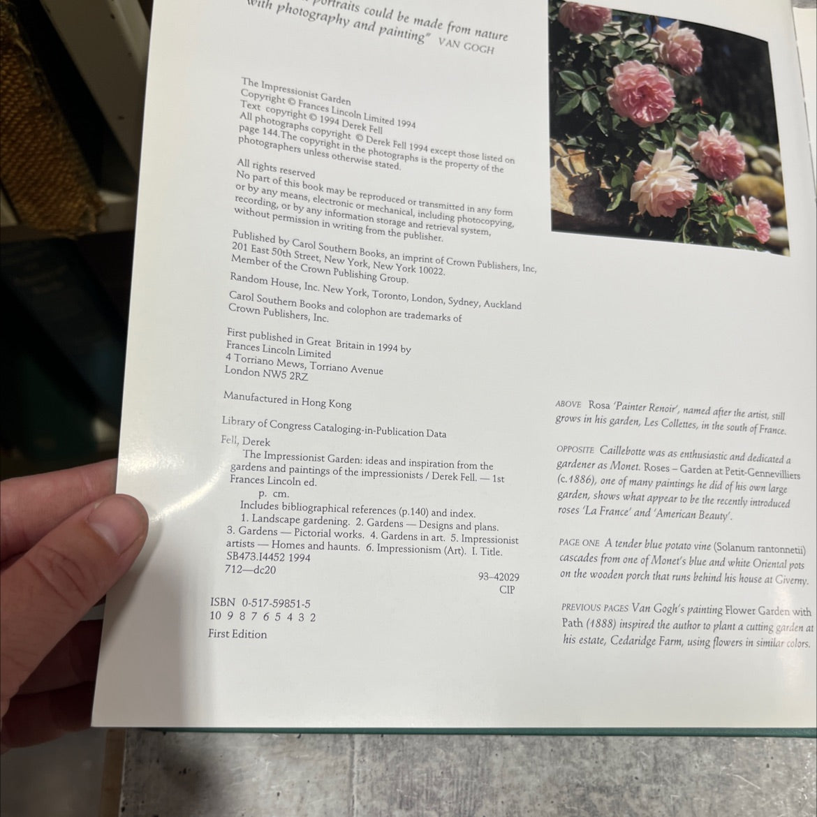 the impressionist garden book, by Derek Fell, 1994 Hardcover image 3