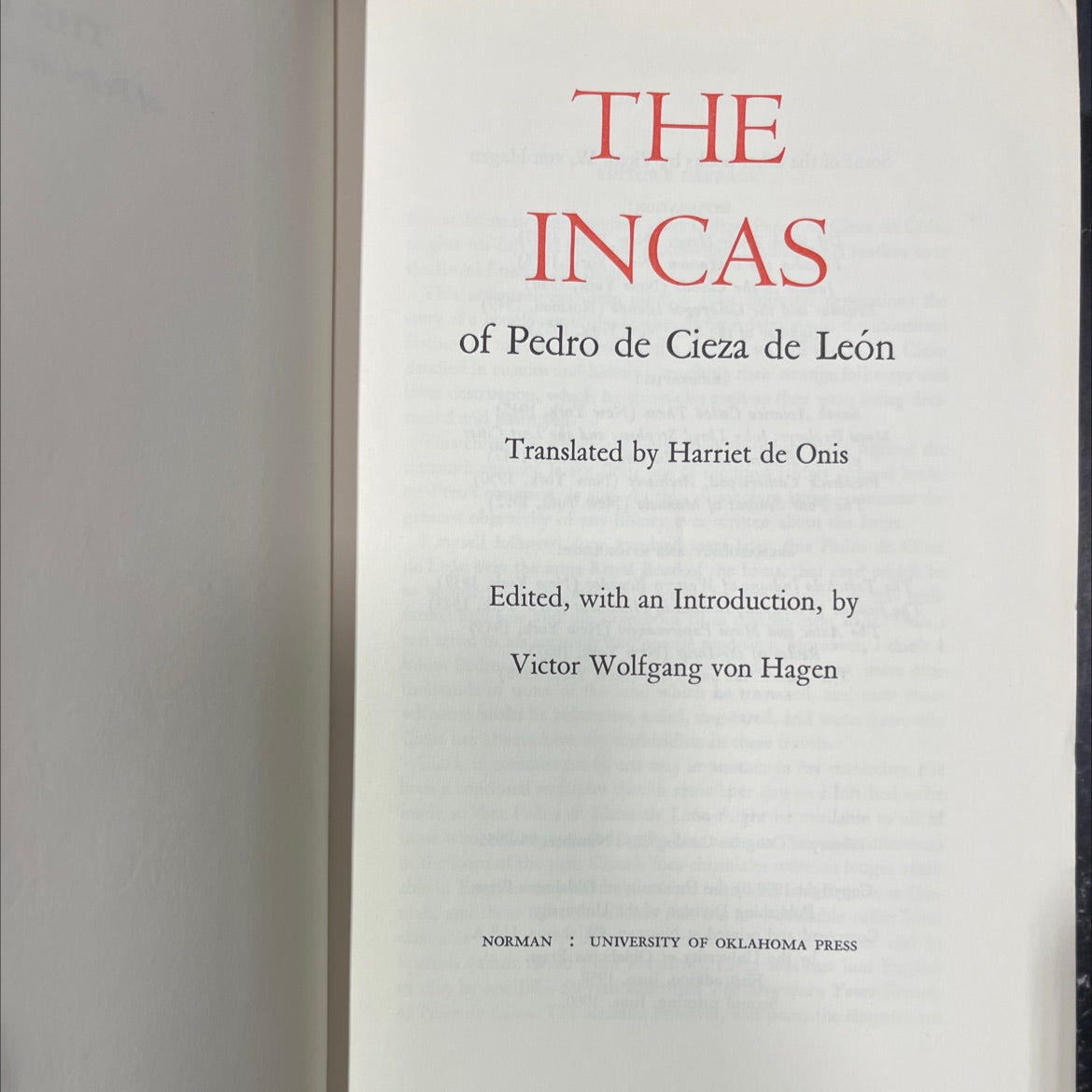 the incas book, by pedro de cieza de león, 1959 Hardcover image 2