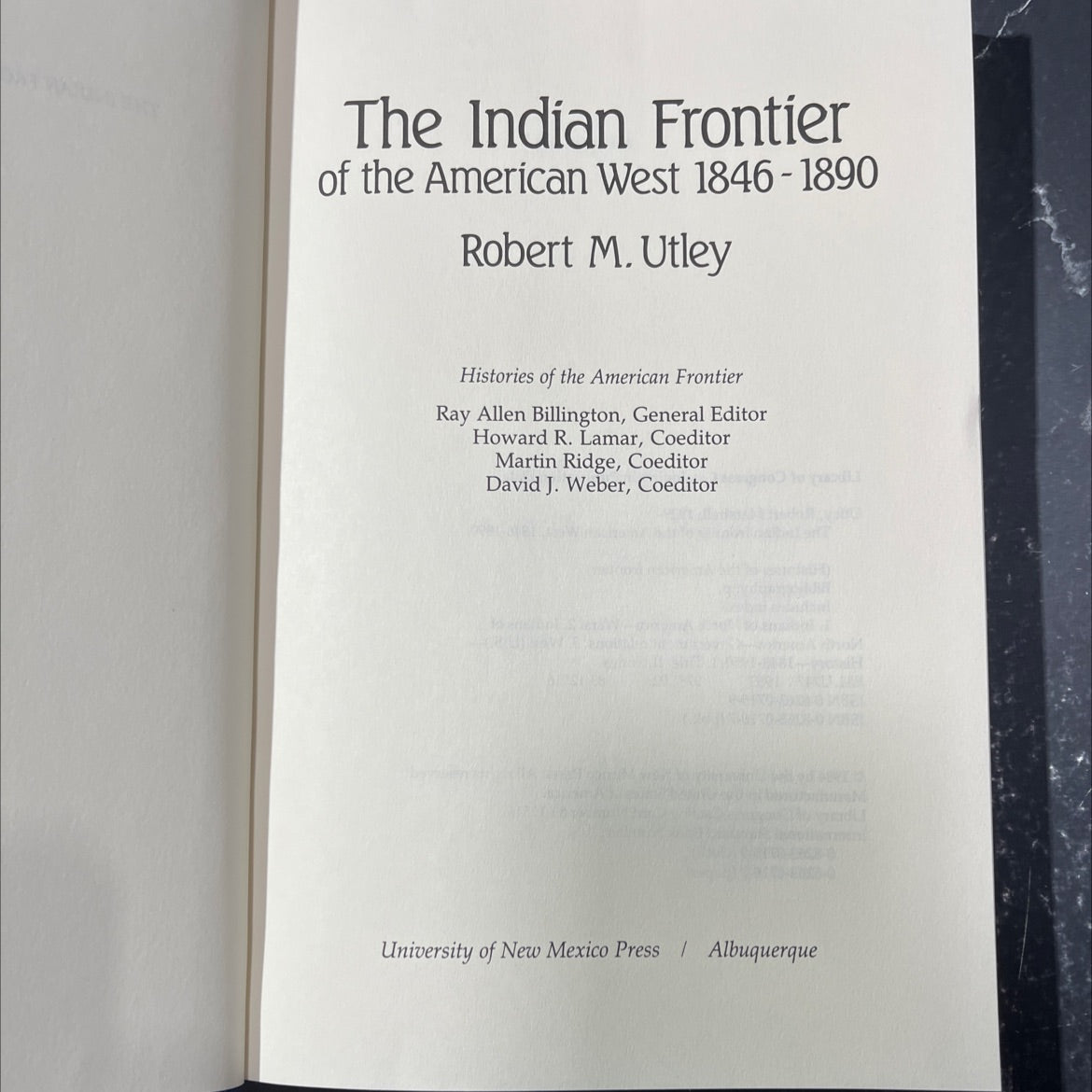 the indian frontier of the american west 1846-1890 book, by robert m. utley, 1984 Hardcover image 2