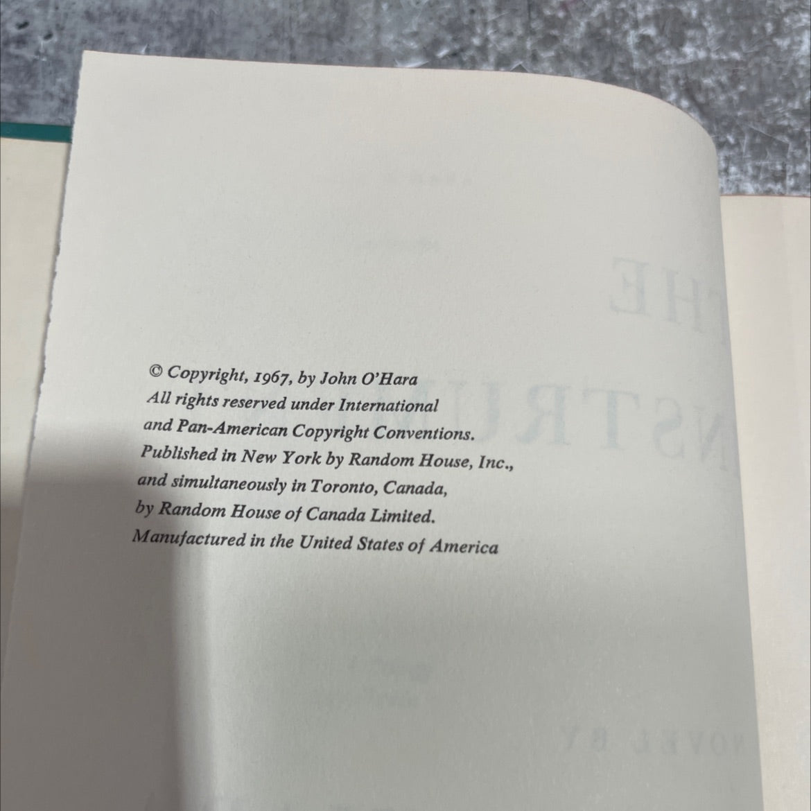 the instrument book, by john o'hara, 1967 Hardcover image 3