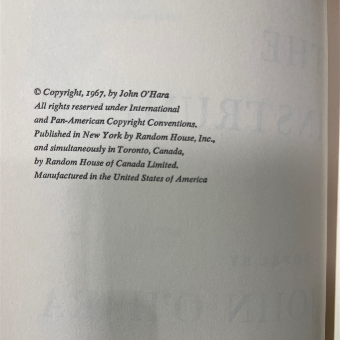 the instrument book, by john o'hara, 1967 Hardcover image 3