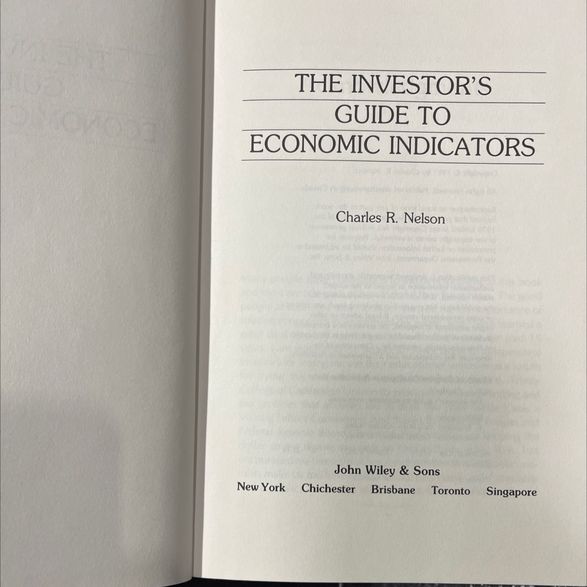 the investor's guide to economic indicators book, by Charles R. Nelson, 1987 Hardcover image 2