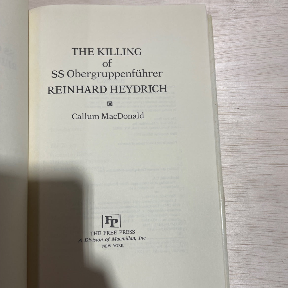 the killing of ss obergruppenführer reinhard heydrich book, by Callum MacDonald, 1989 Hardcover image 2