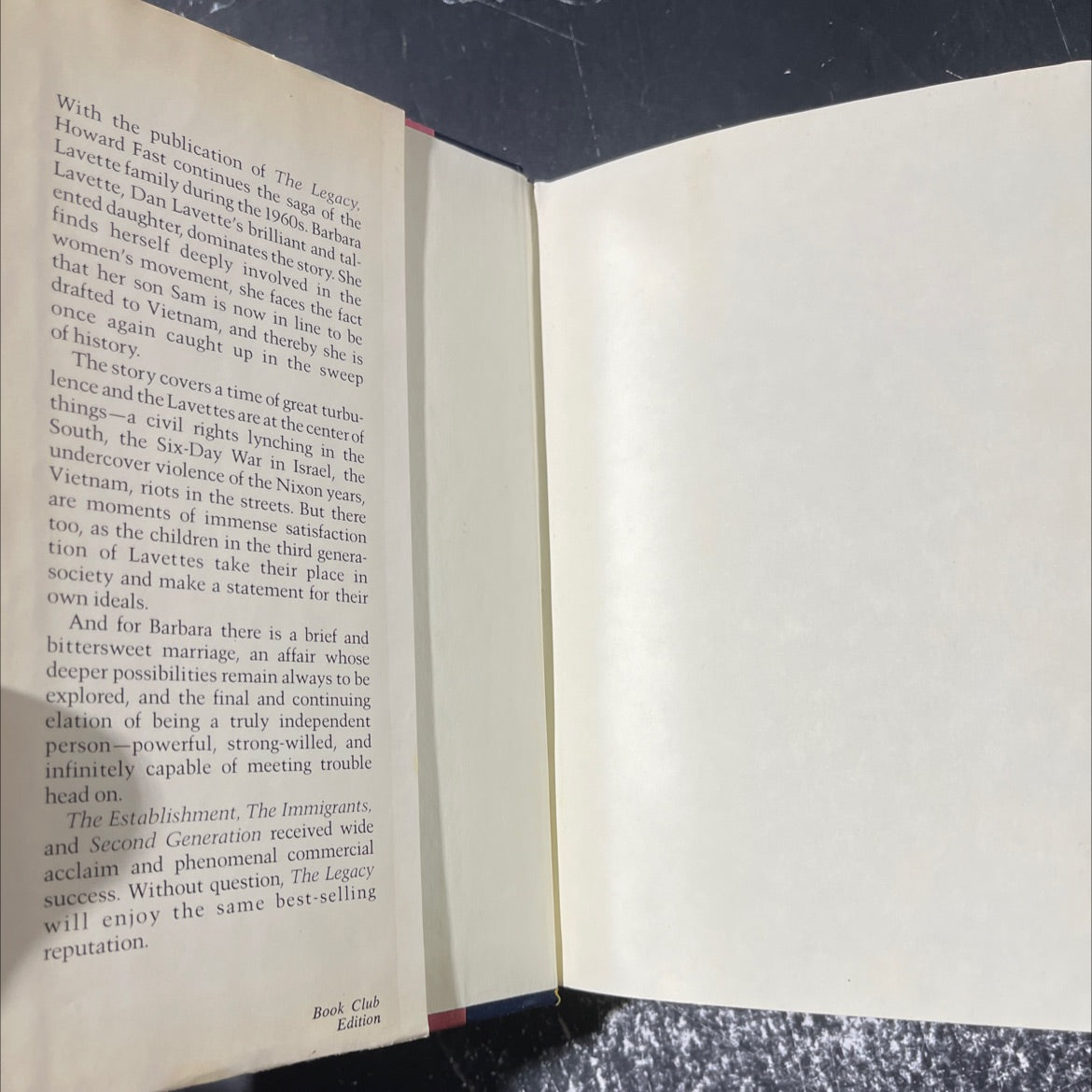 the legacy book, by howard fast, 1981 Hardcover image 4