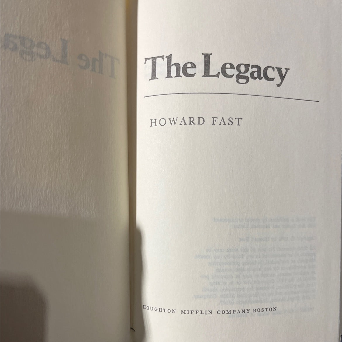 the legacy book, by howard fast, 1981 Hardcover image 2