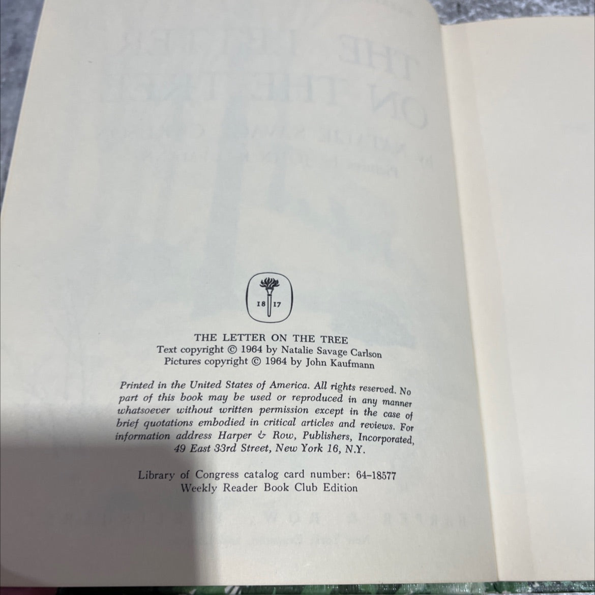the letter on the tree book, by natalie savage carlson, 1964 Hardcover image 3