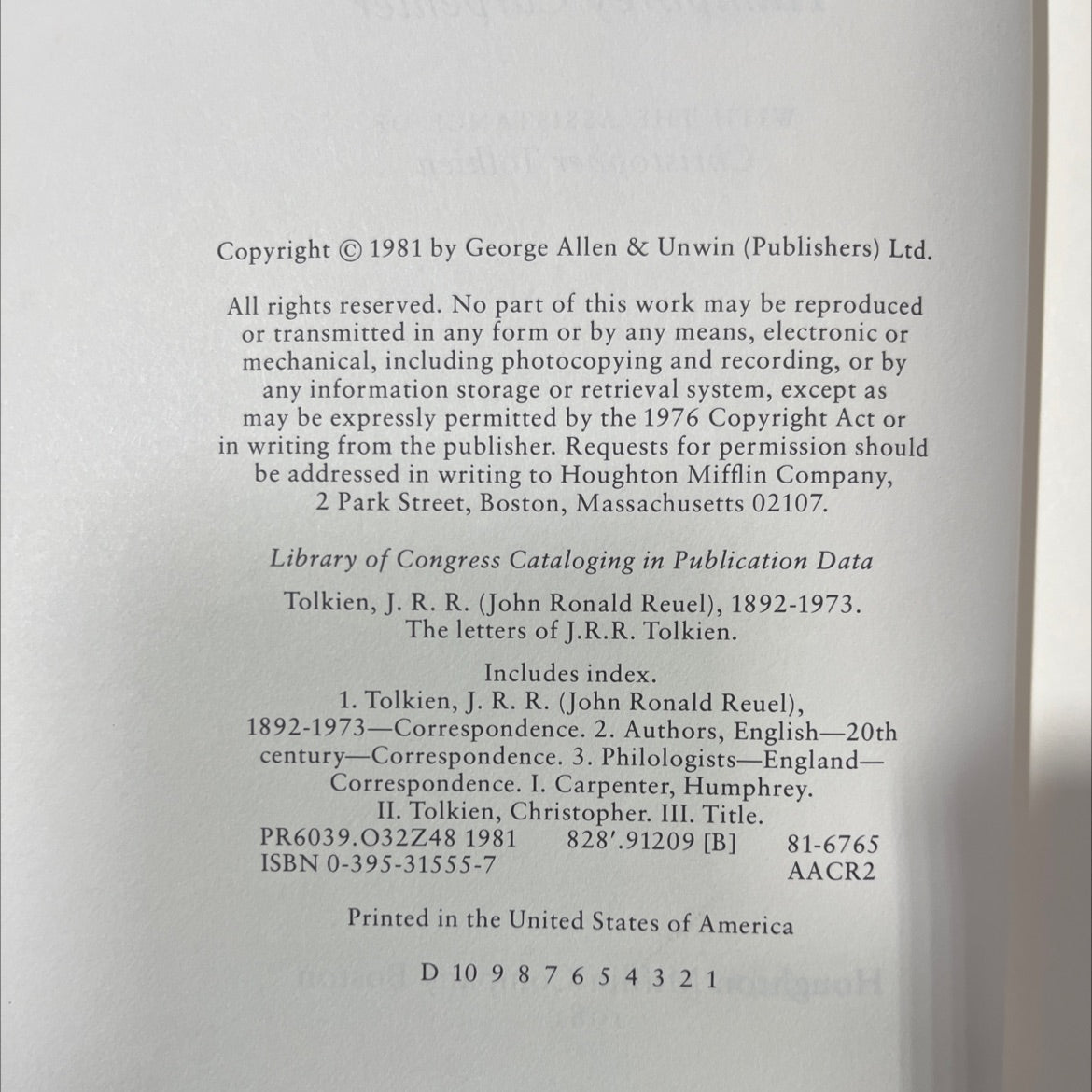 the letters of j.r.r. tolkien book, by j.r.r. tolkien, 1981 Hardcover image 3