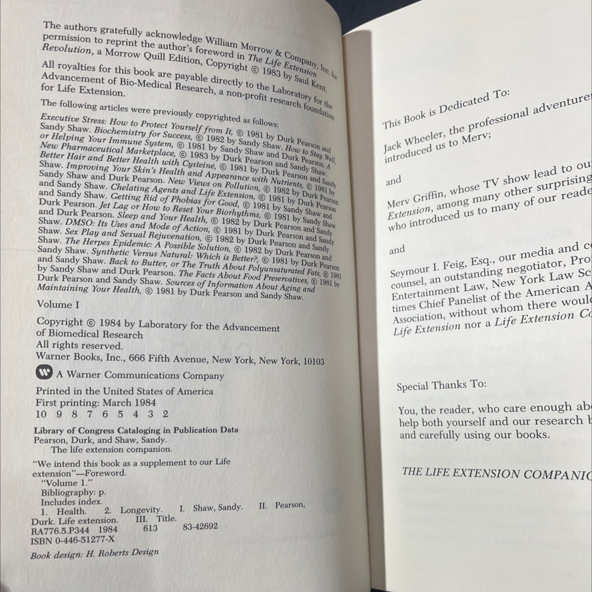 the life extension companion book, by durk pearson and sandy shaw, 1984 Hardcover image 3