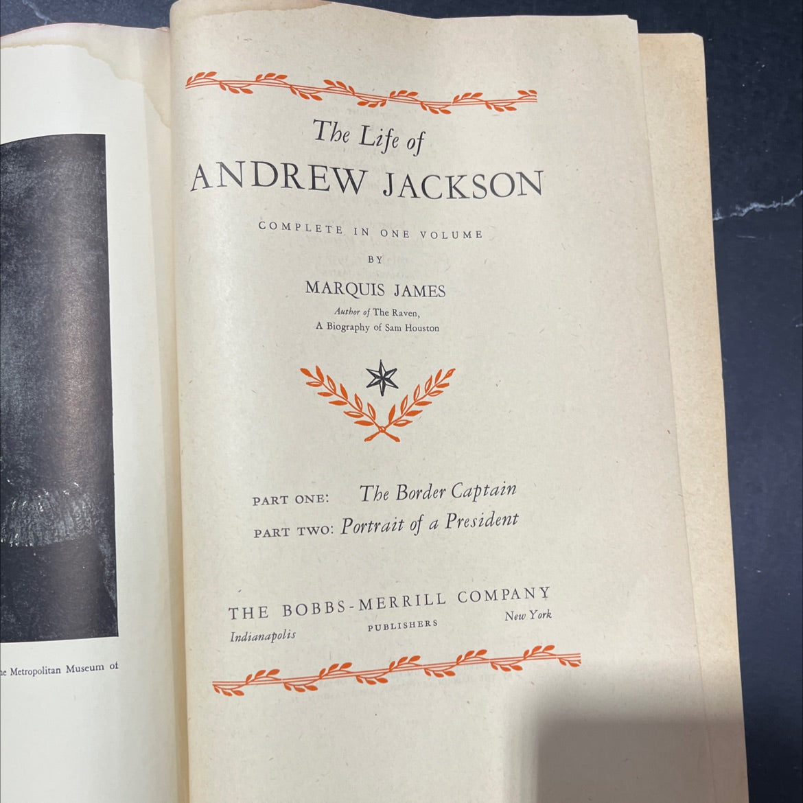 the life of andrew jackson complete in one volume book, by marquis james, 1938 Hardcover image 2
