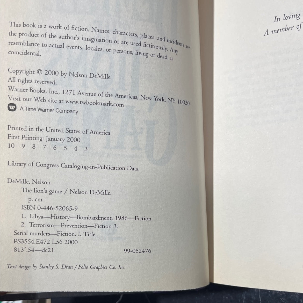 SIGNED the lion's game book, by Nelson DeMille, 2000 Hardcover, First Edition image 3