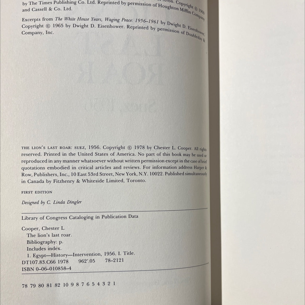 the lion's last roar: suez, 1956 book, by Chester L. Cooper, 1978 Hardcover image 3