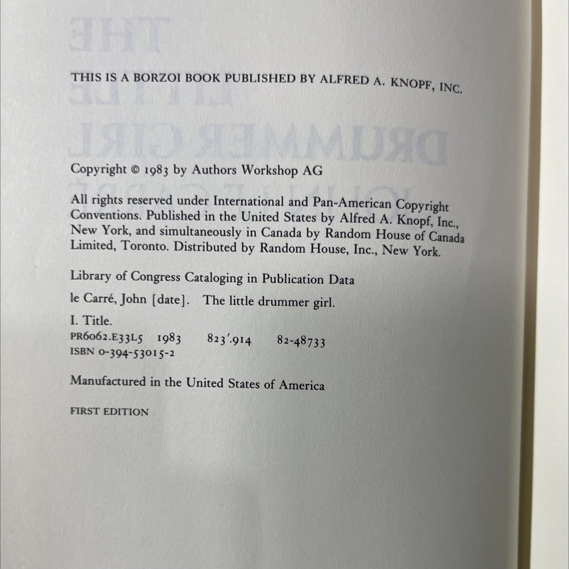 the little drummer girl book, by john le carré, 1983 Hardcover image 3