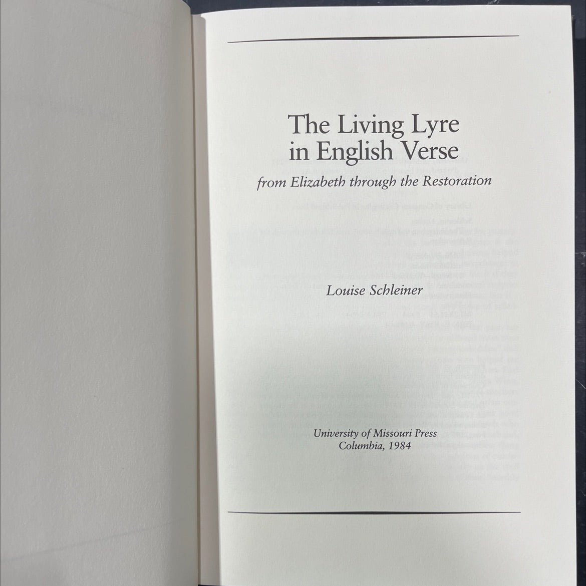 the living lyre in english verse from elizabeth through the restoration book, by louise schleiner, 1984 Hardcover image 2