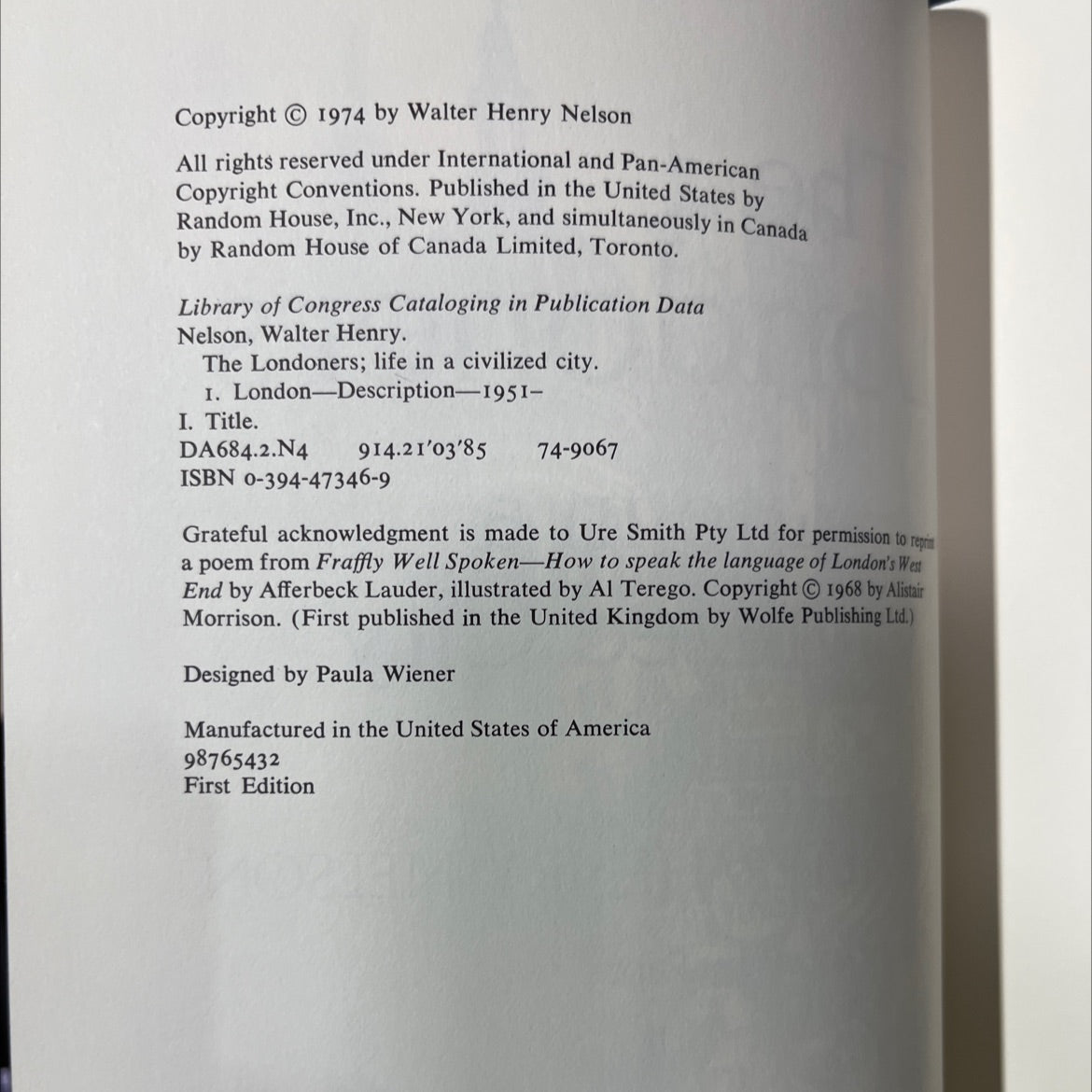 SIGNED the londoners; life in a civilized city book, by Walter Henry Nelson, 1974 Hardcover, First Edition, Vintage image 3