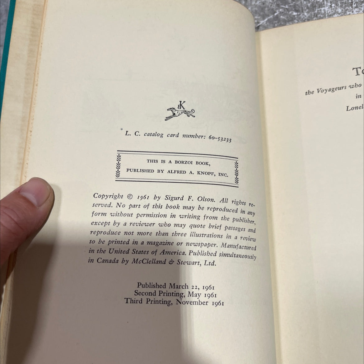 the lonely book, by Sigurd F. Olson, 1961 Hardcover image 3