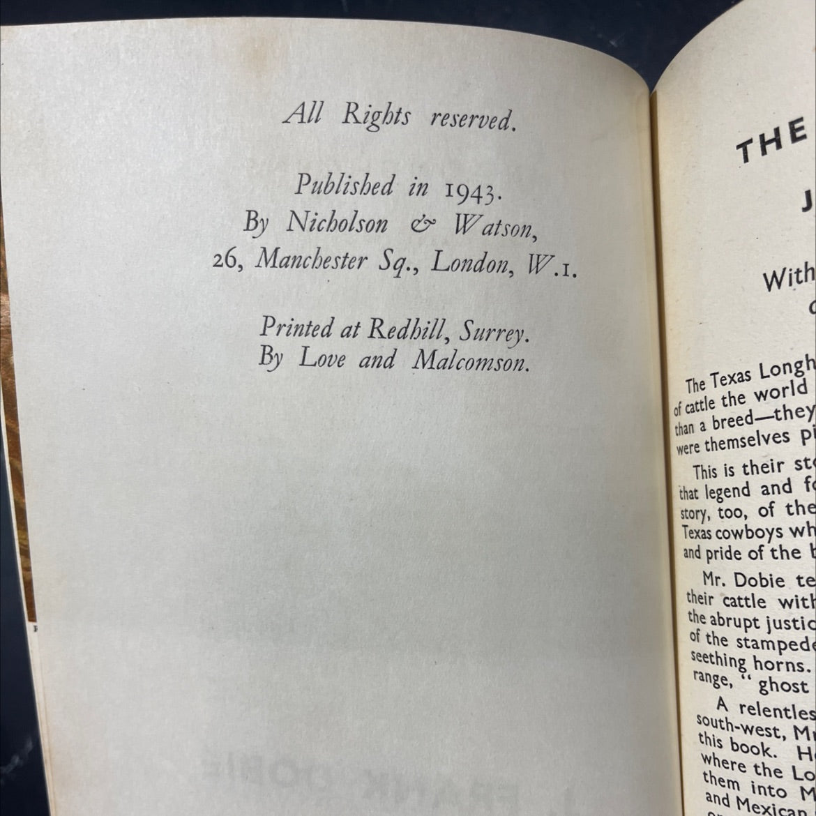 the longhorns book, by j. frank dobby, 1943 Hardcover image 3