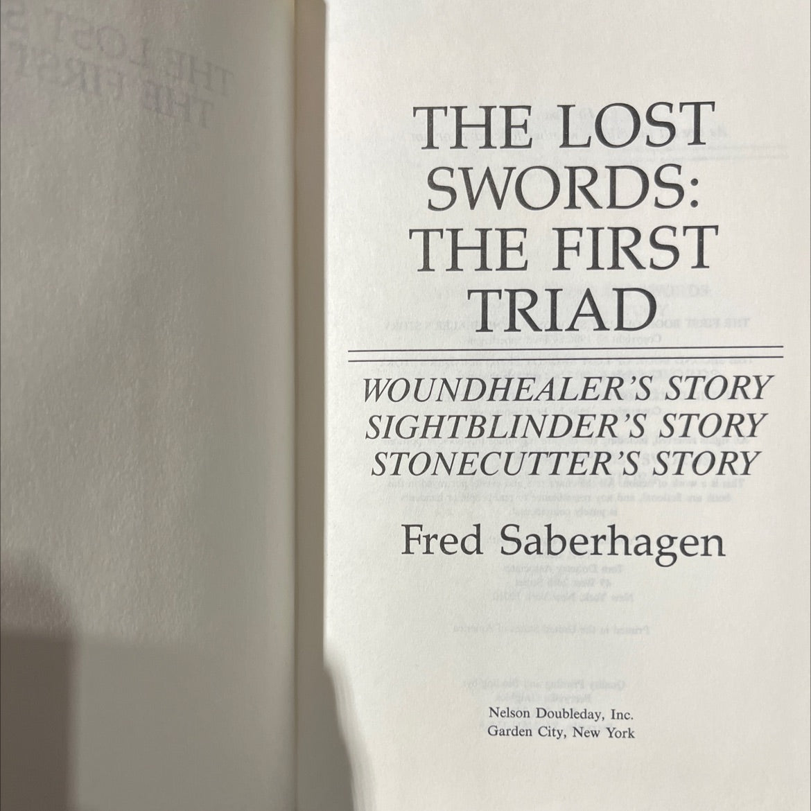 the lost swords: the first triad woundhealer's story sightblinder's story stonecutter's story book, by fred saberhagen, image 2