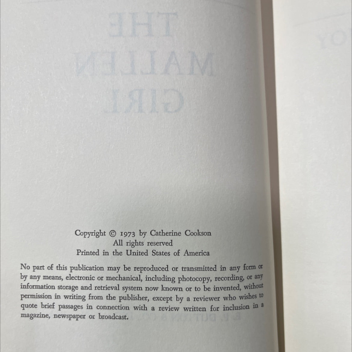 the mallen girl book, by catherine cookson, 1973 Hardcover image 3