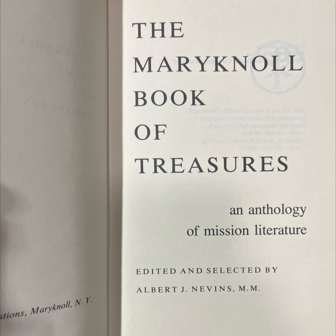 the maryknoll book of treasures an anthology of mission literature book, by albert j. nevins, m. m., 1968 Hardcover image 2