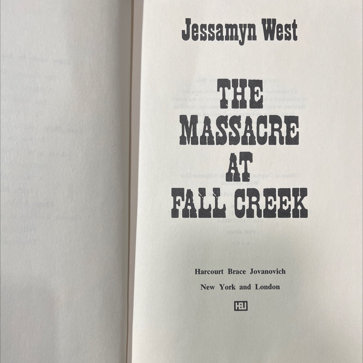 the massacre at fall creek book, by Jessamyn West, 1975 Hardcover image 2
