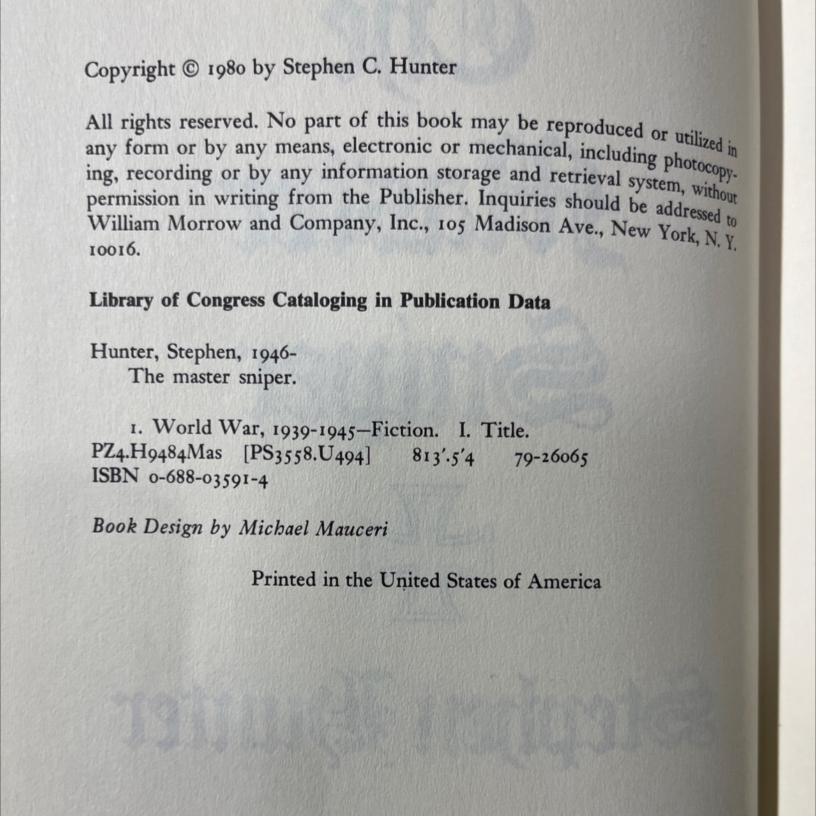 the master sniper book, by Stephen Hunter, 1980 Hardcover image 3