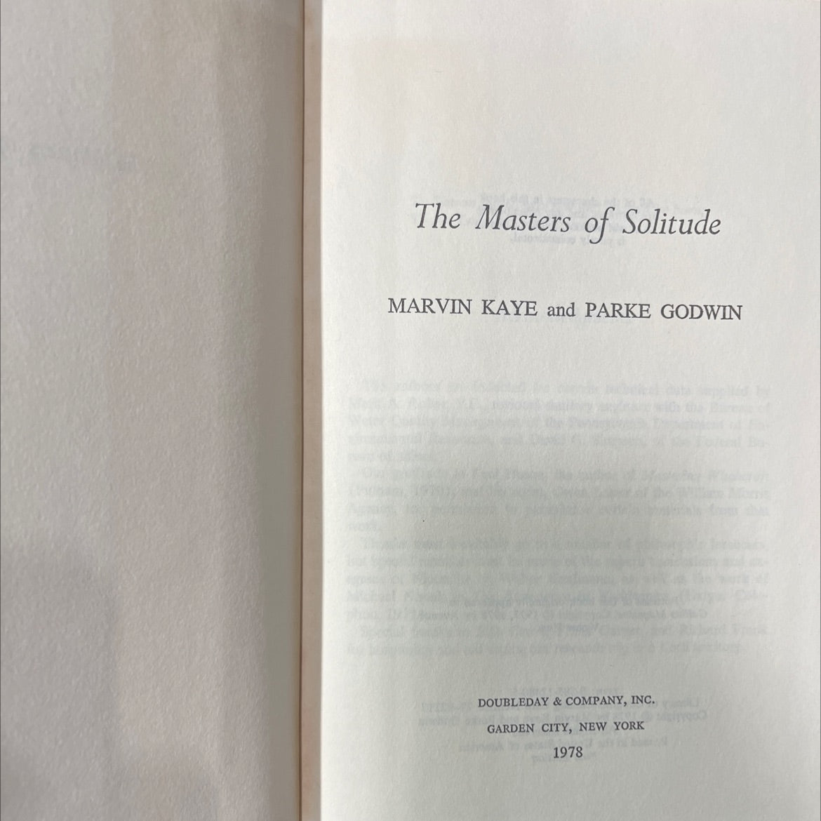 the masters of solitude book, by marvin kaye and parke godwin, 1978 Hardcover image 2