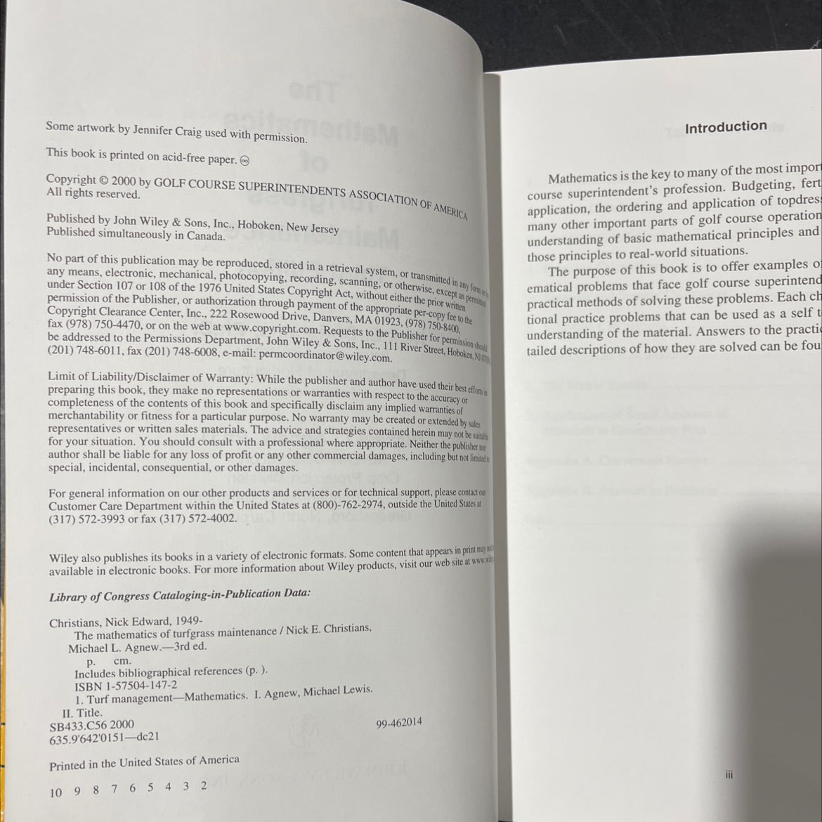 the mathematics of turfgrass maintenance book, by Nick E. Christians, Michael L. Agnew, 2000 Hardcover image 3
