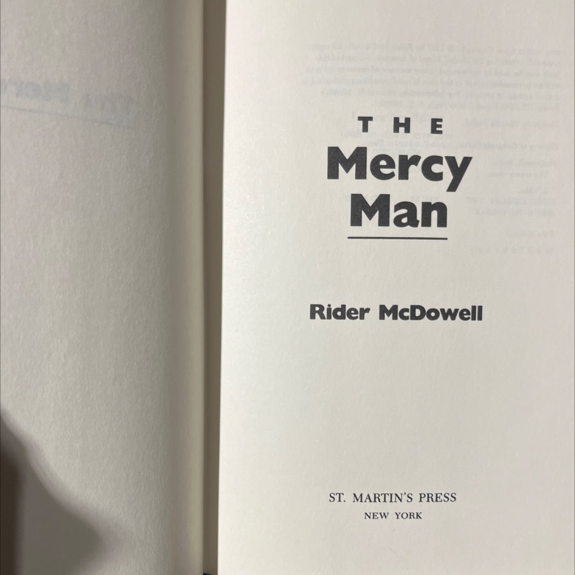 the mercy man book, by rider mcdowell, 1987 Hardcover image 2