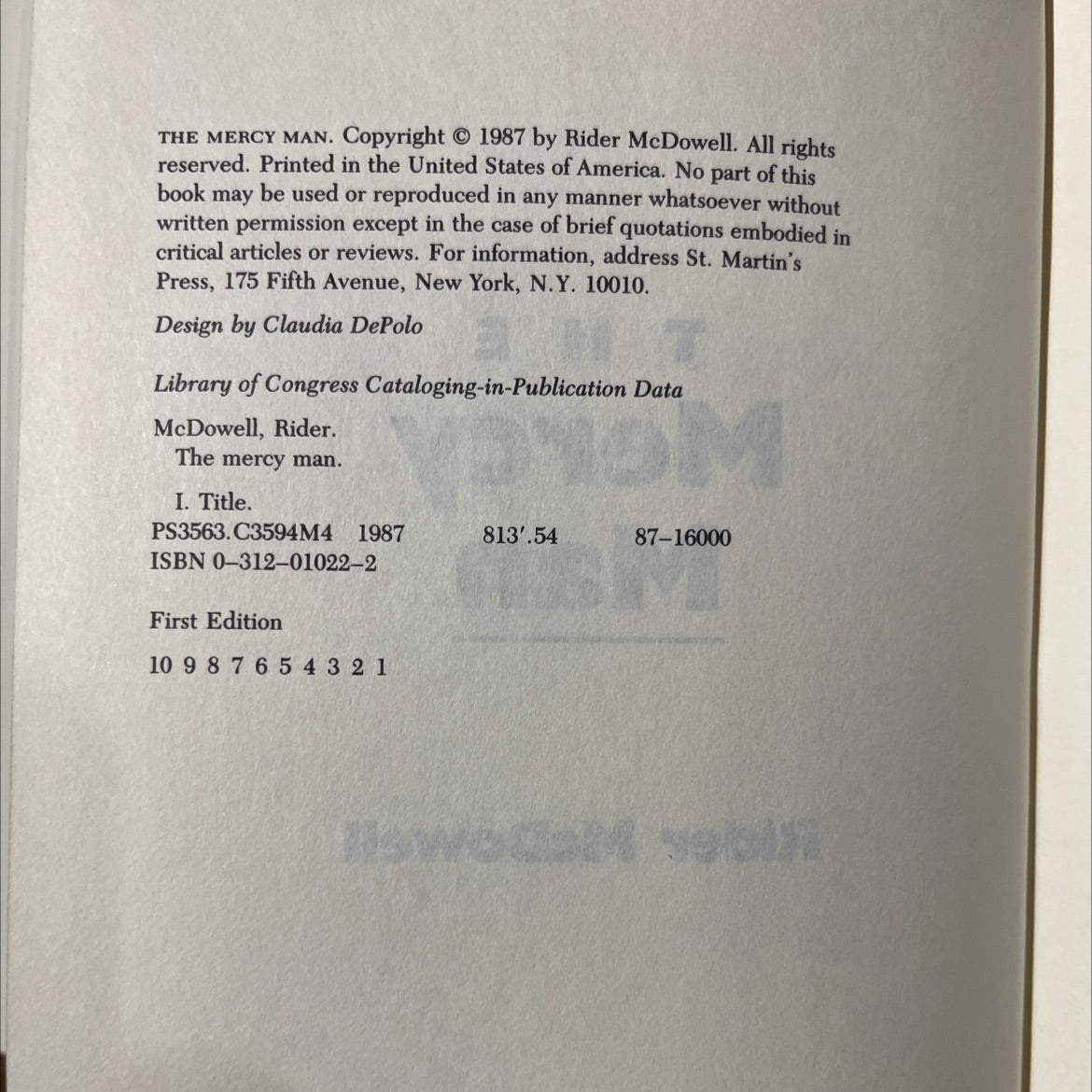 the mercy man book, by rider mcdowell, 1987 Hardcover image 3