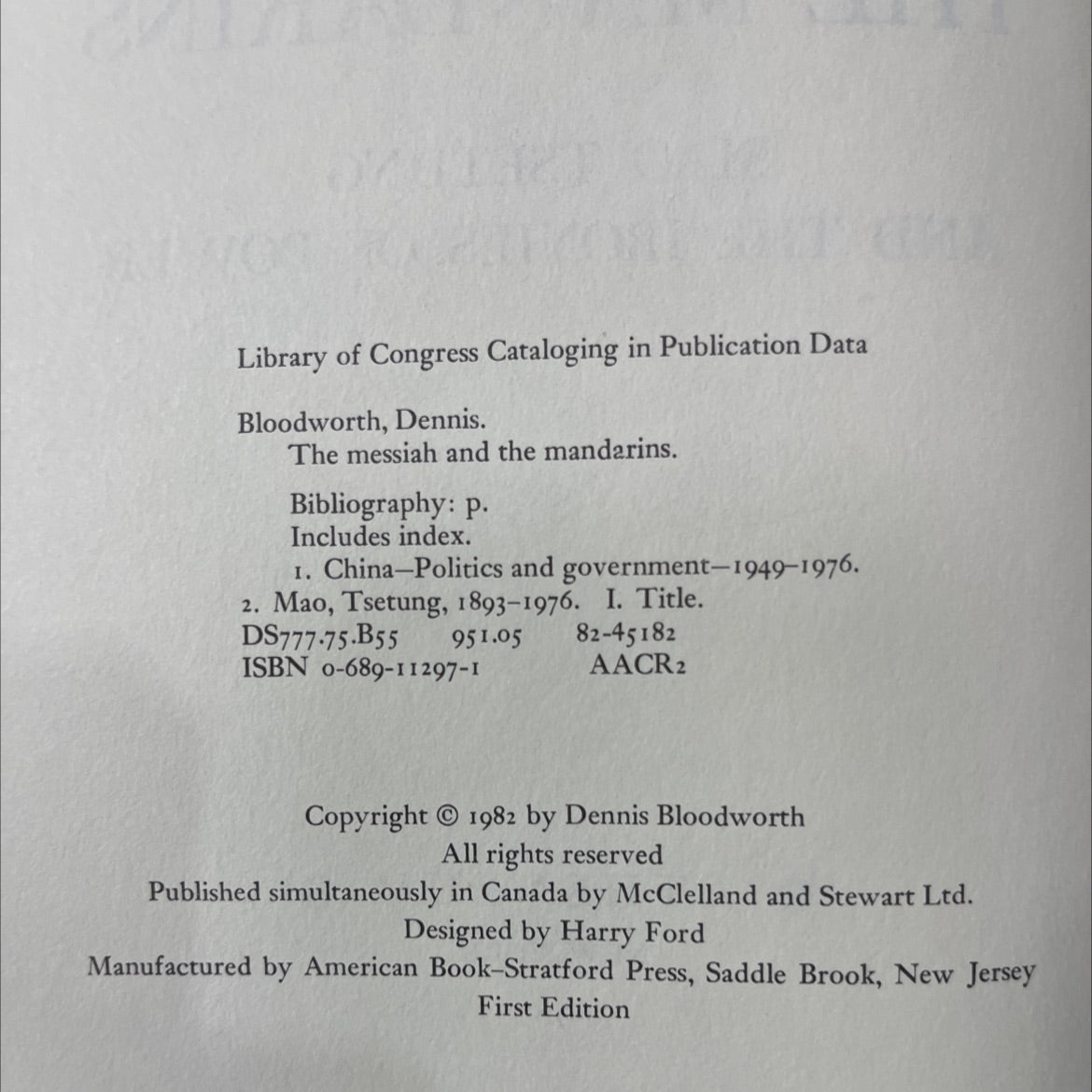 the messiah and the mandarins book, by dennis bloodworth, 1982 Hardcover image 3