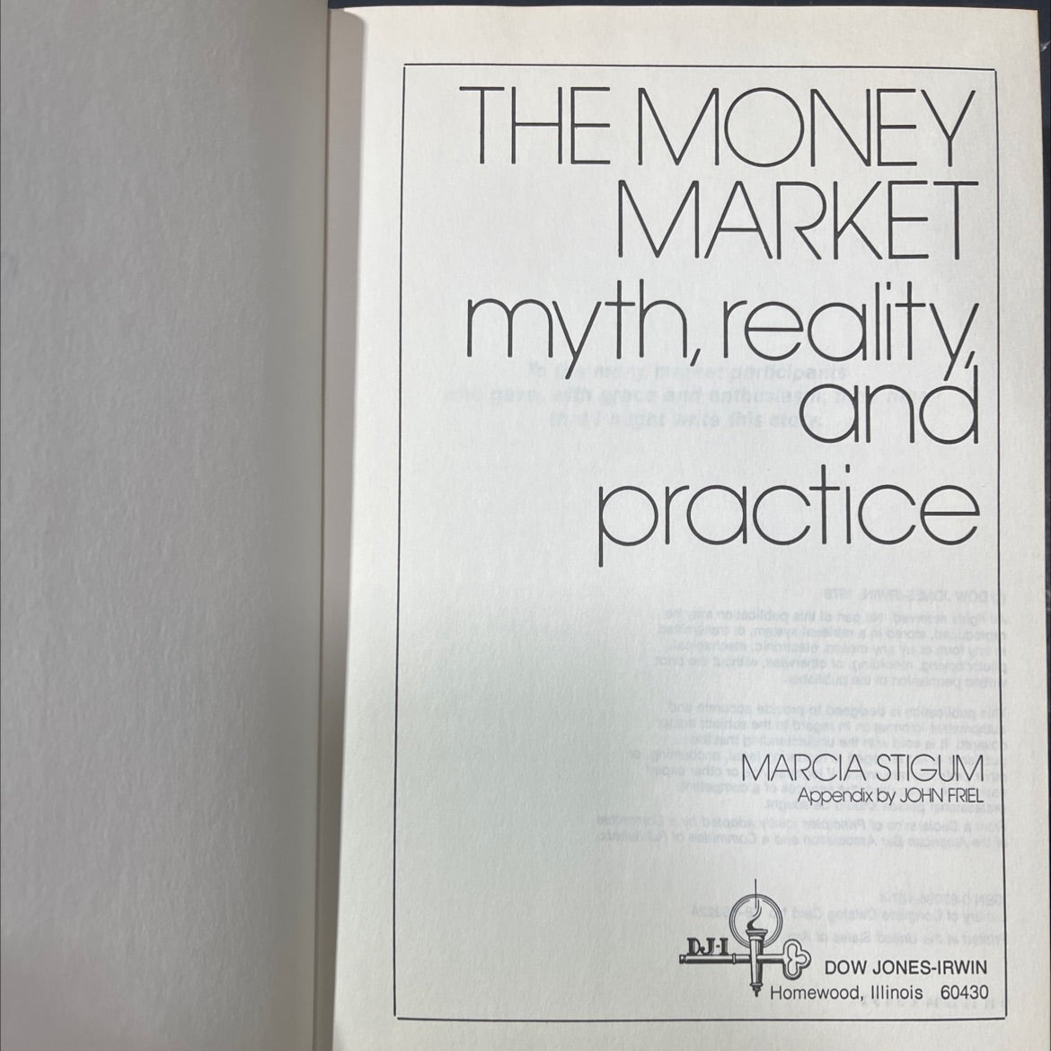 the money market myth, reality, and practice book, by marcia stigum, 1978 Hardcover image 2