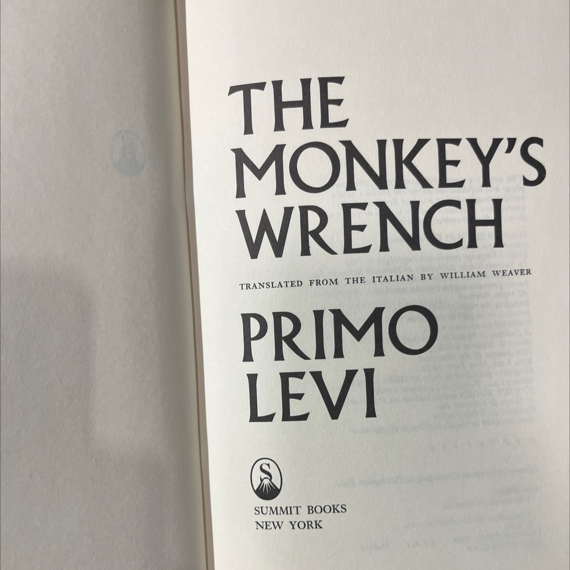 the monkey's wrench book, by Primo Levi, 1986 Hardcover image 2
