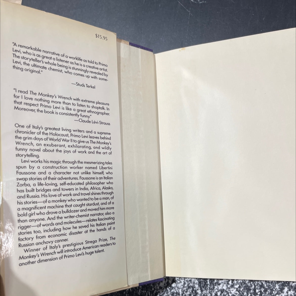 the monkey's wrench book, by Primo Levi, 1986 Hardcover image 4