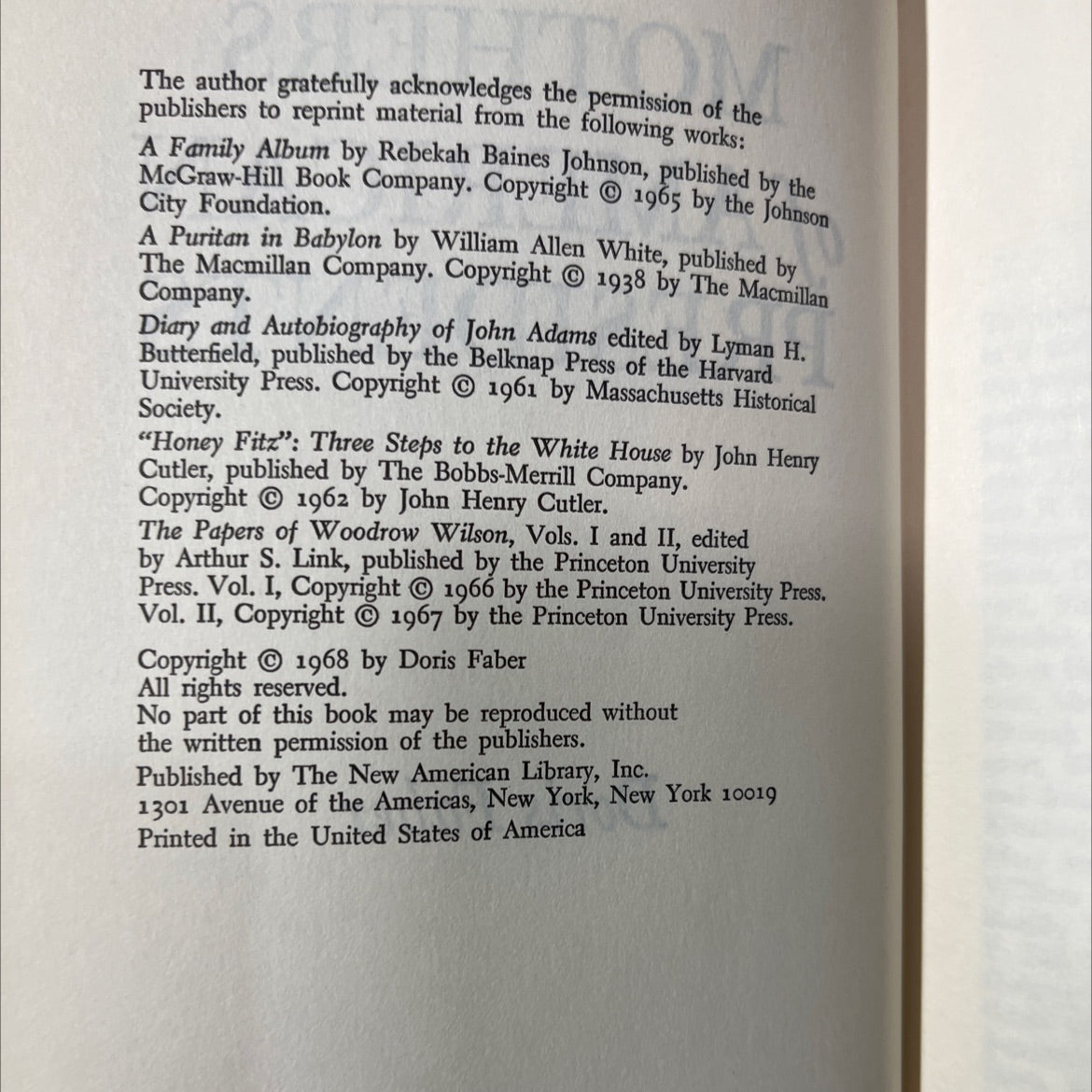 the mothers of american presidents book, by Doris Faber, 1968 Hardcover image 3