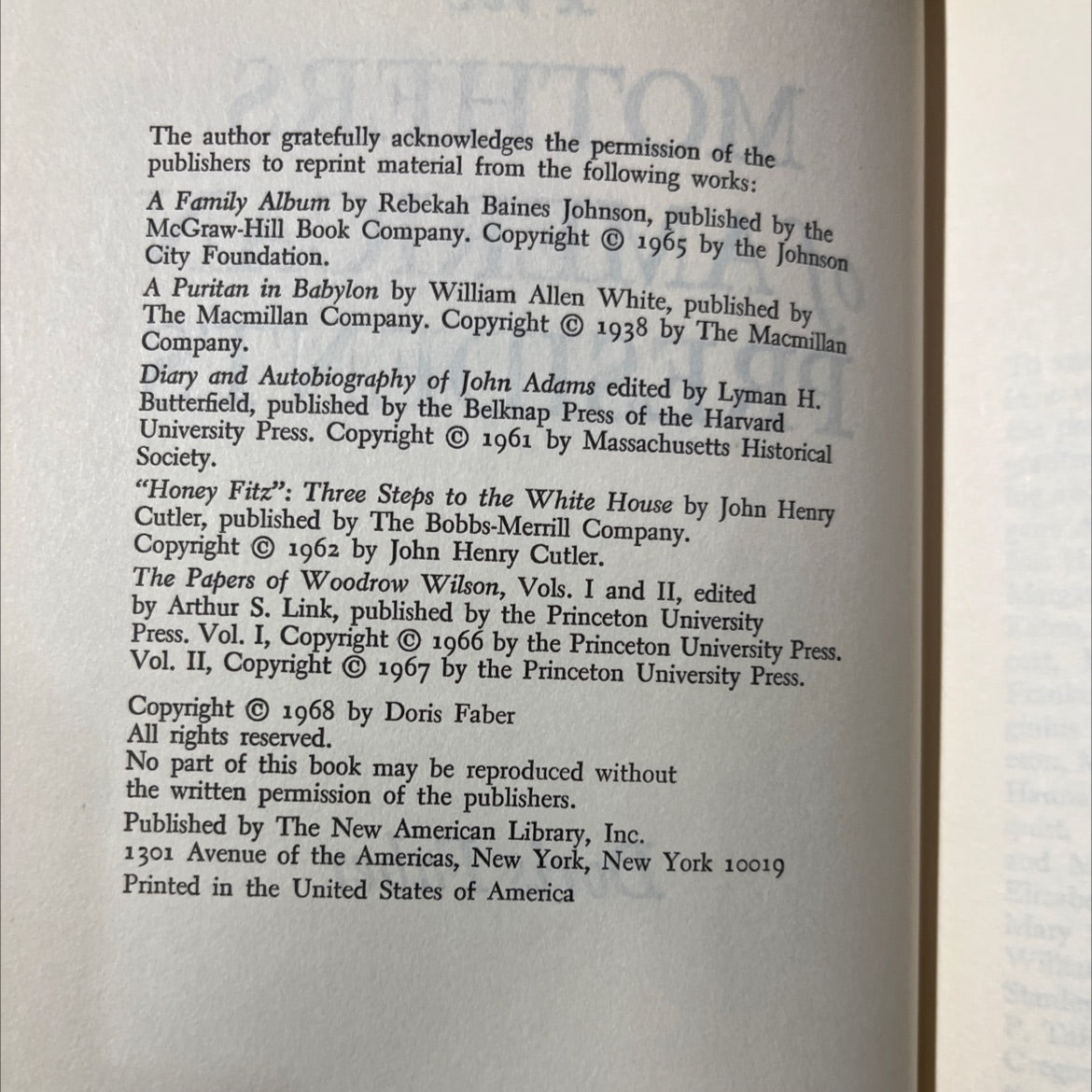 the mothers of american presidents book, by doris faber, 1968 Hardcover image 3