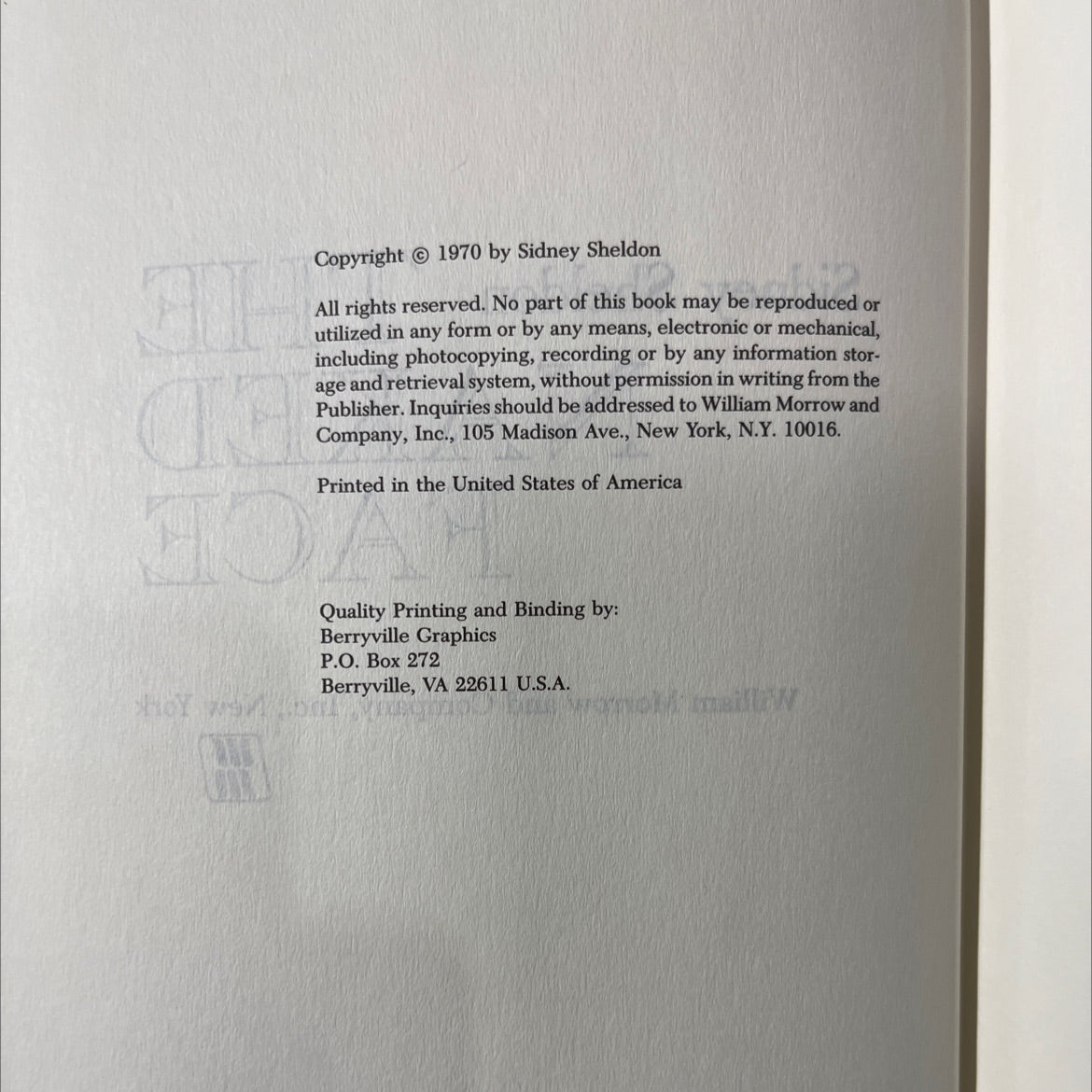 the naked face book, by Sidney Sheldon, 1970 Hardcover image 3