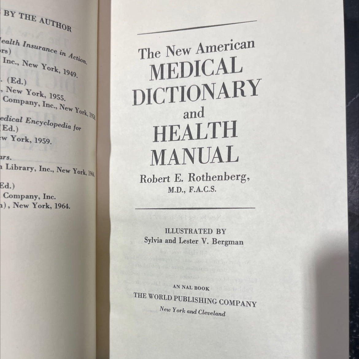 the new american medical dictionary and health manual book, by robert e. rothenberg, m.d., f.a.c.s., 1974 Hardcover image 2
