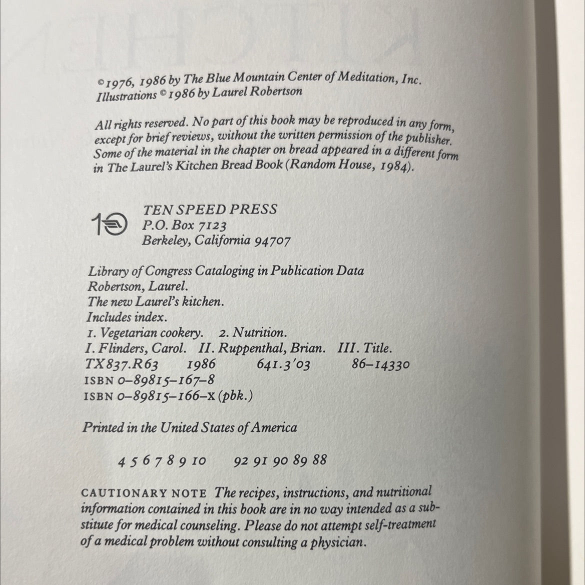 the new laurel's kitchen book, by laurel robertson, carol flinders, brian ruppenthal, 1986 Hardcover image 3