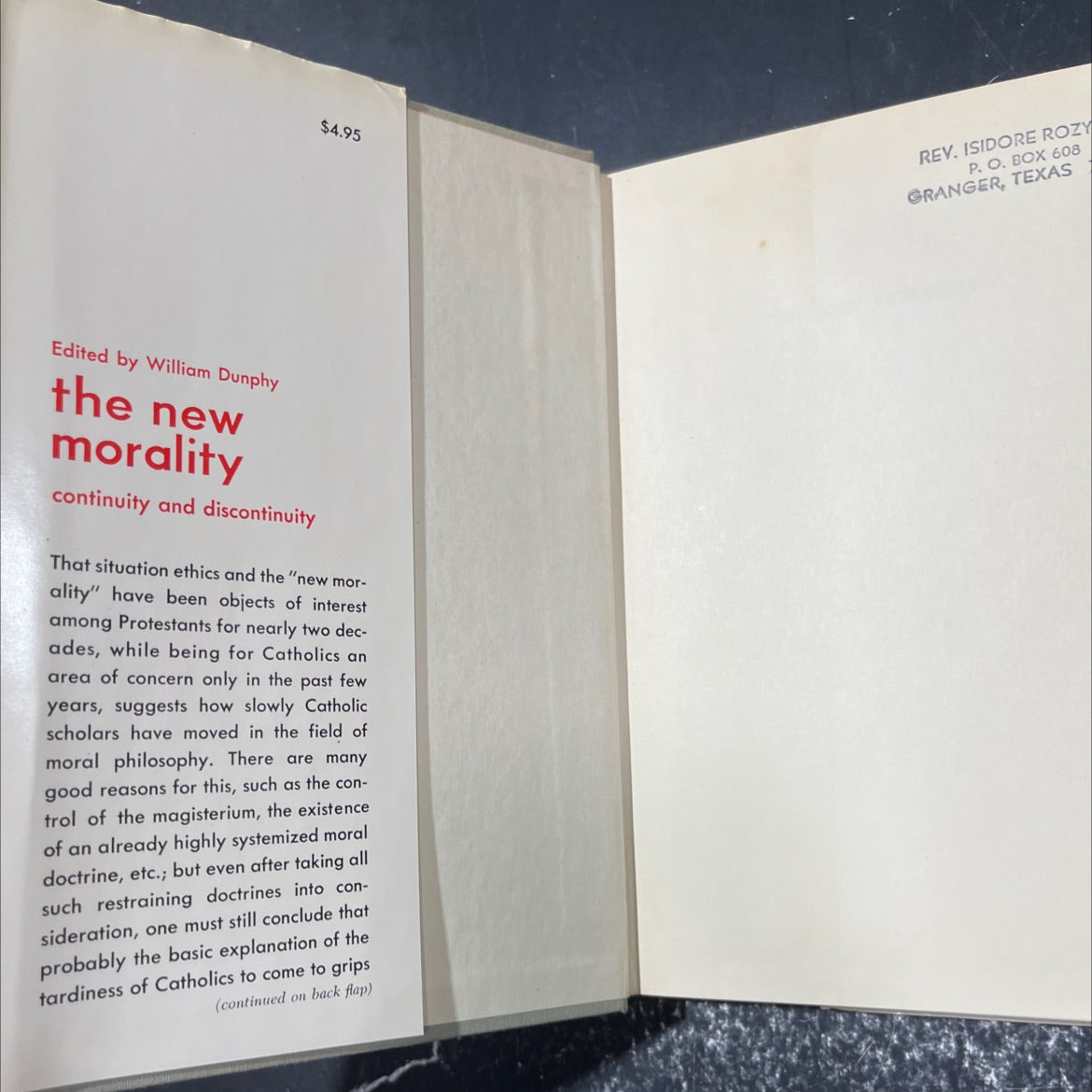 the new morality continuity and discontinuity book, by william dunphy, 1967 Hardcover image 4
