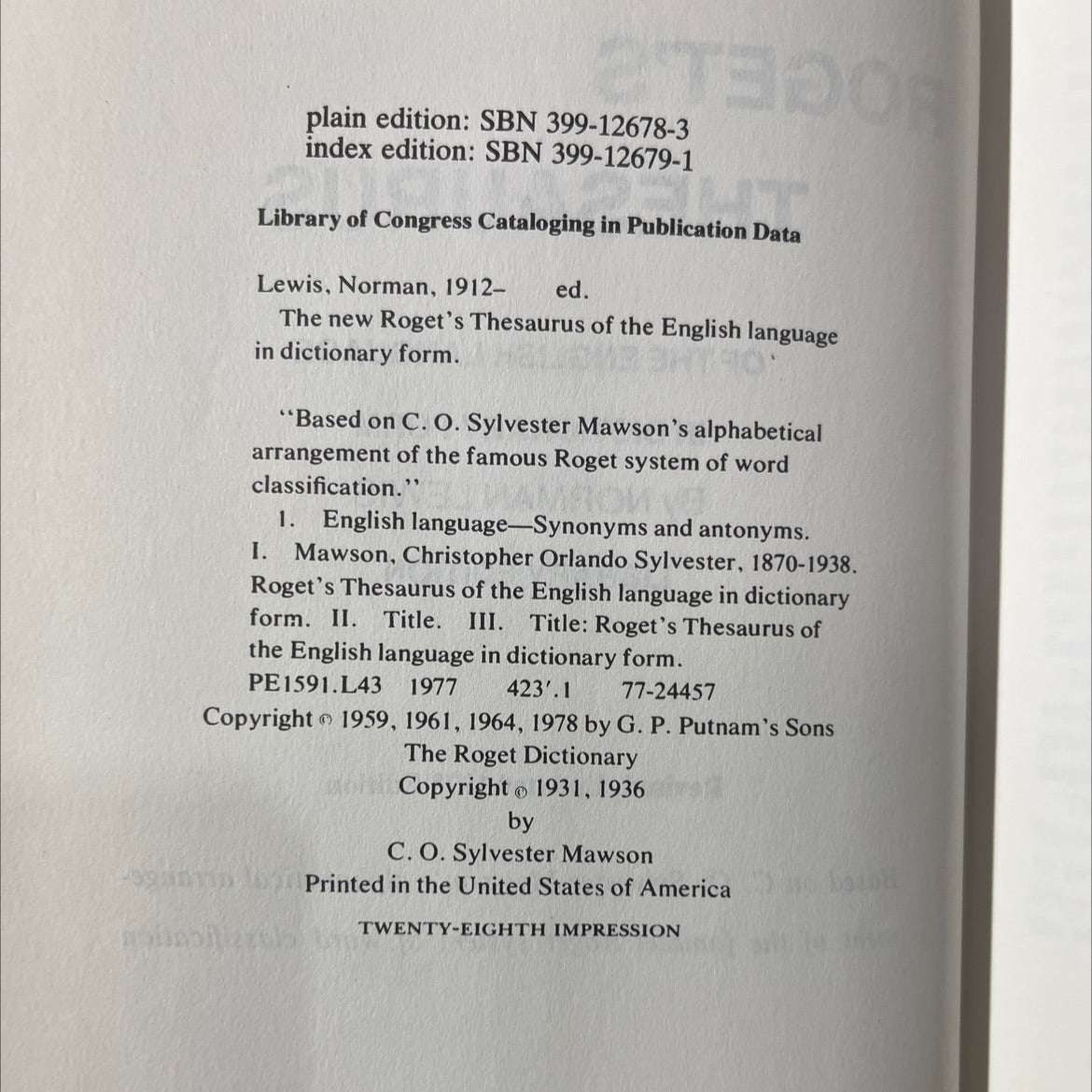 the new roget's thesaurus of the english language in dictionary form book, by norman lewis, 1978 Hardcover image 3