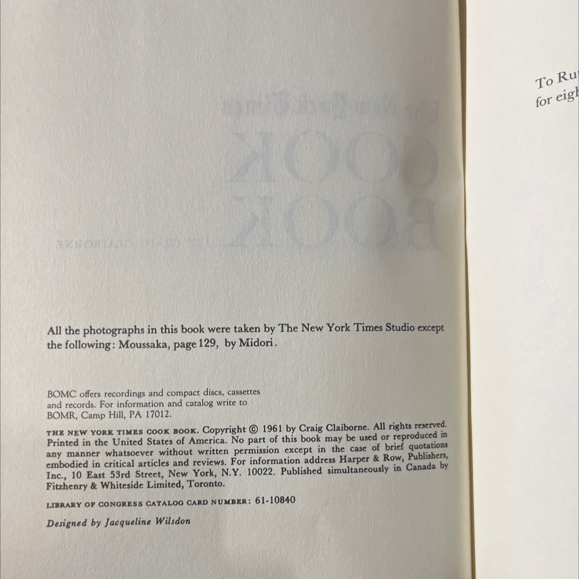 the new york times cook book book, by craig claiborne, 1961 Hardcover image 3