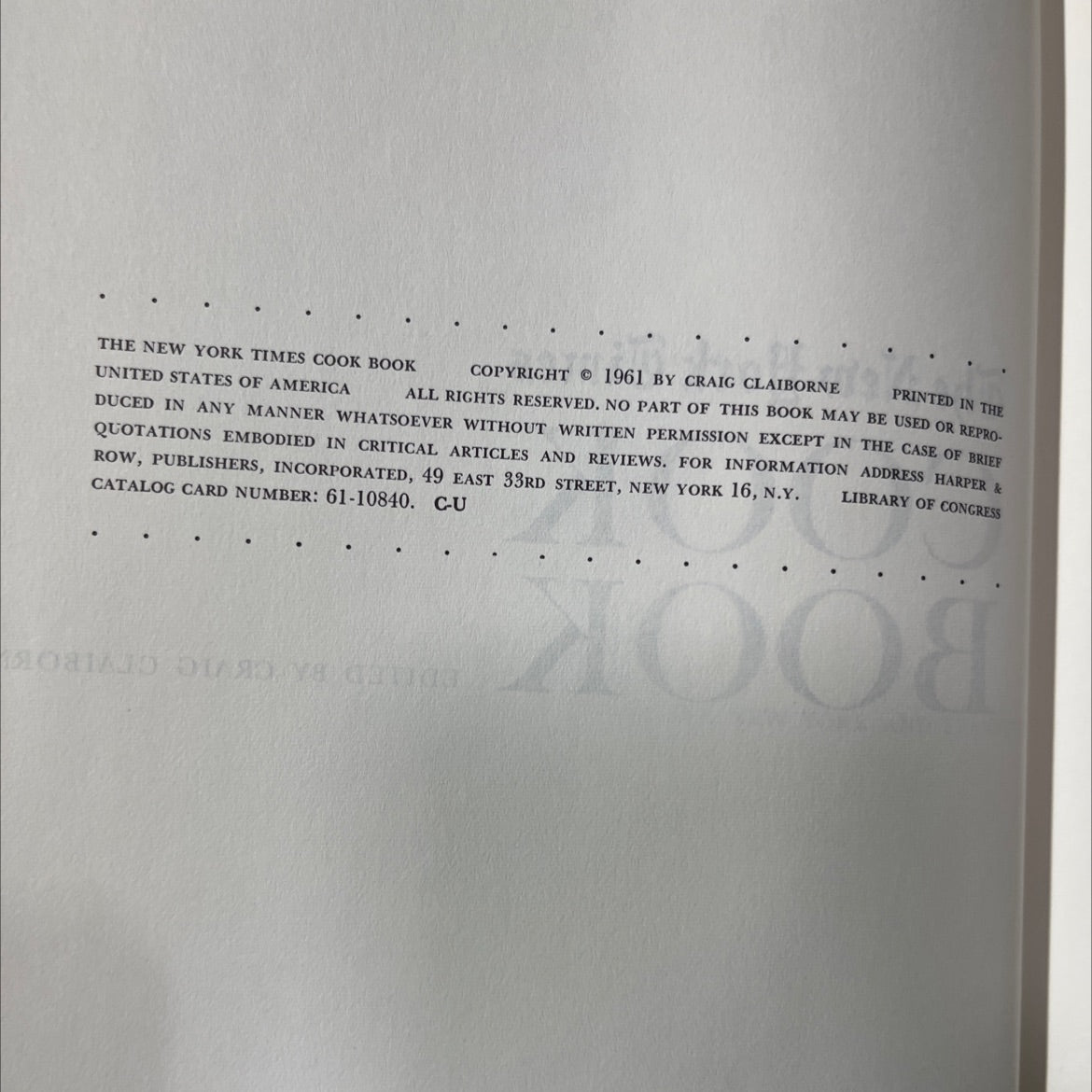 the new york times cook book book, by craig claiborne, 1961 Hardcover image 3