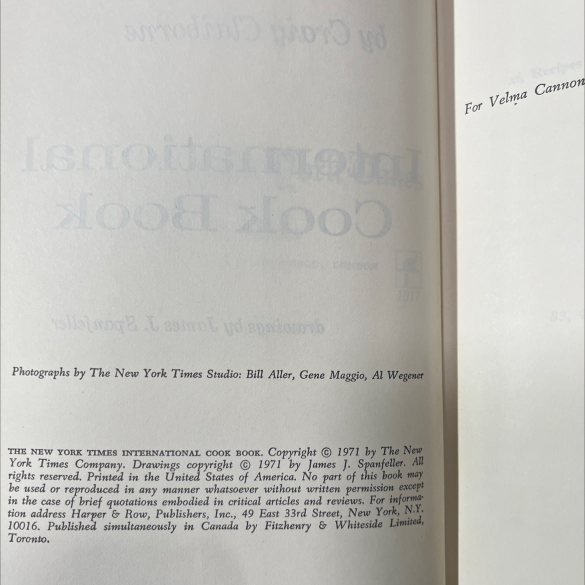 the new york times international cook book book, by craig claiborne, 1971 Hardcover image 3