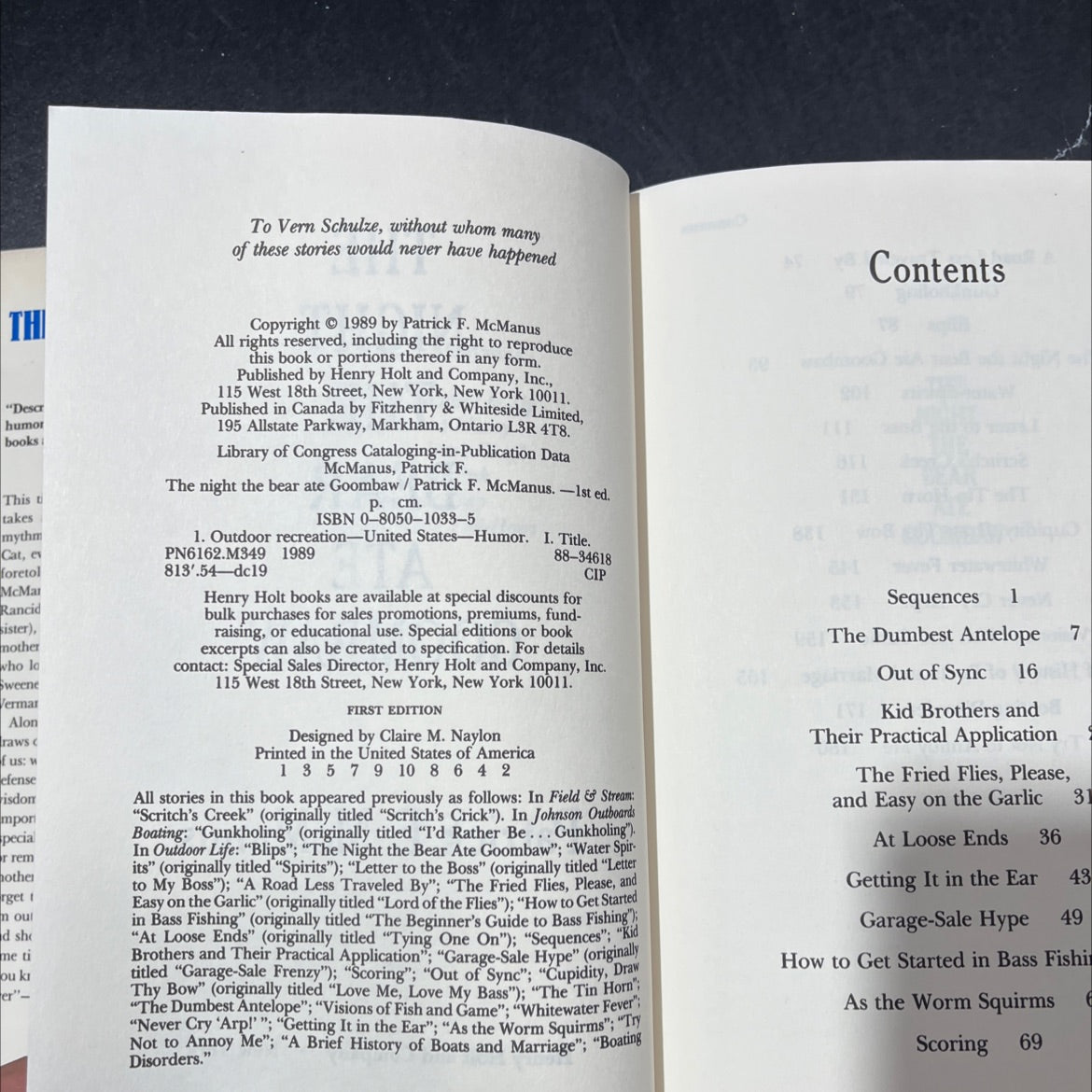 the night the bear ate goombaw book, by Patrick F. McManus, 1989 Hardcover image 3