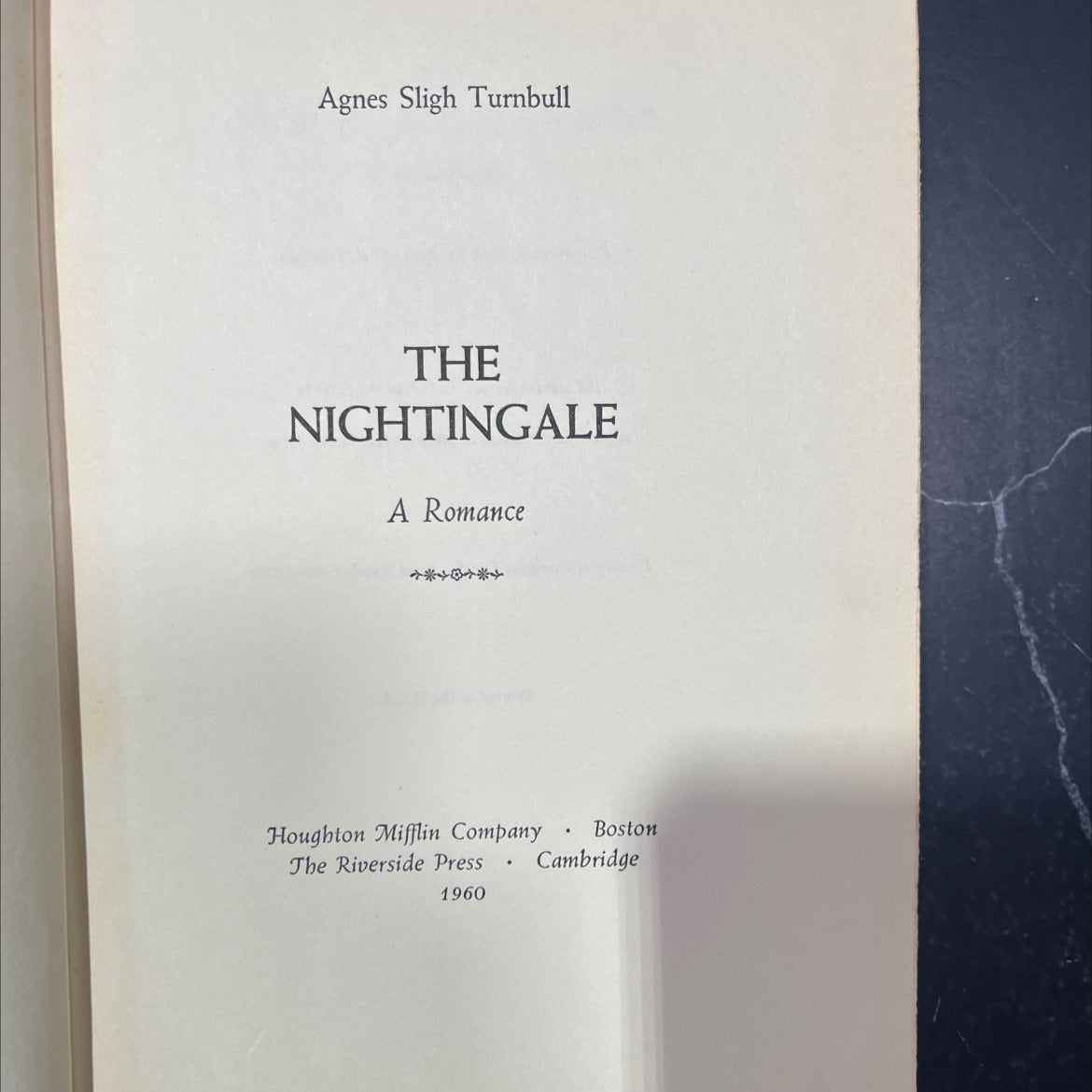 the nightingale a romance book, by Agnes Sligh Turnbull, 1960 Hardcover image 2