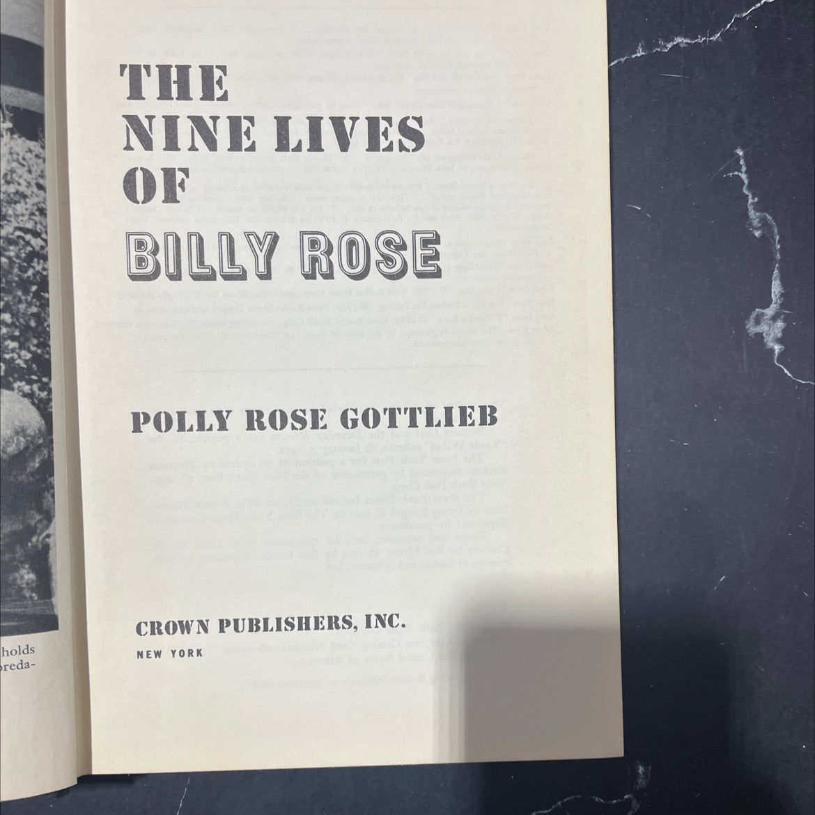 the nine lives of billy rose book, by polly rose gottlieb, 1968 Hardcover image 2