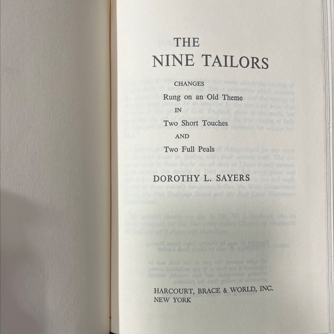 the nine tailors changes rung on an old theme in two short touches and two full peals book, by dorothy l. sayers, 1962 image 2