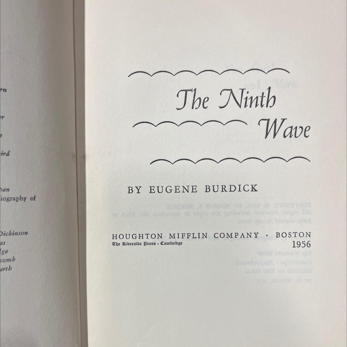 the ninth wave book, by eugene burdick, 1956 Hardcover image 2